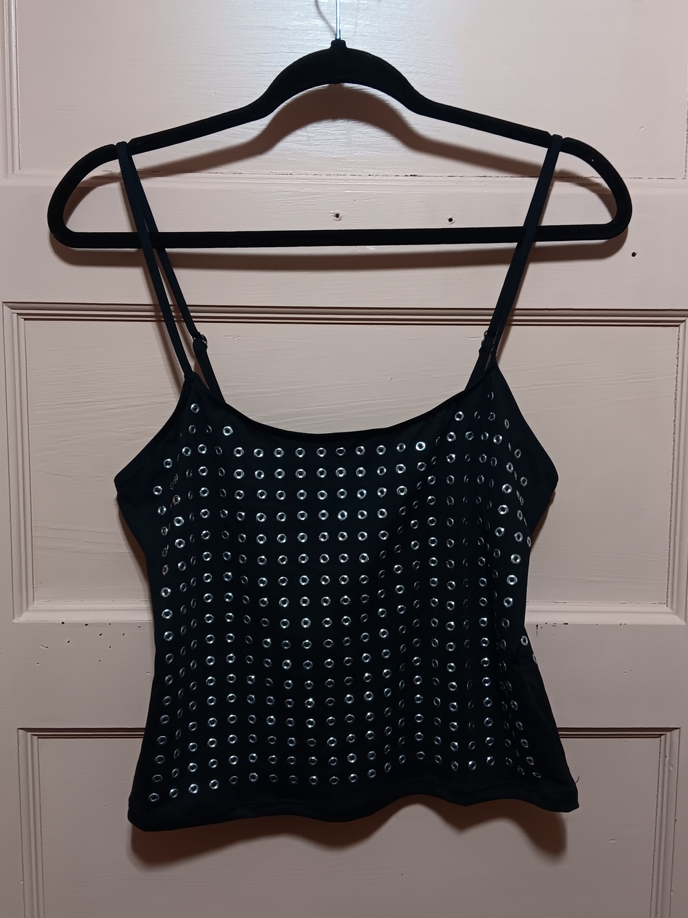 Black Eyelet-Stud Spaghetti Strap Tank Top